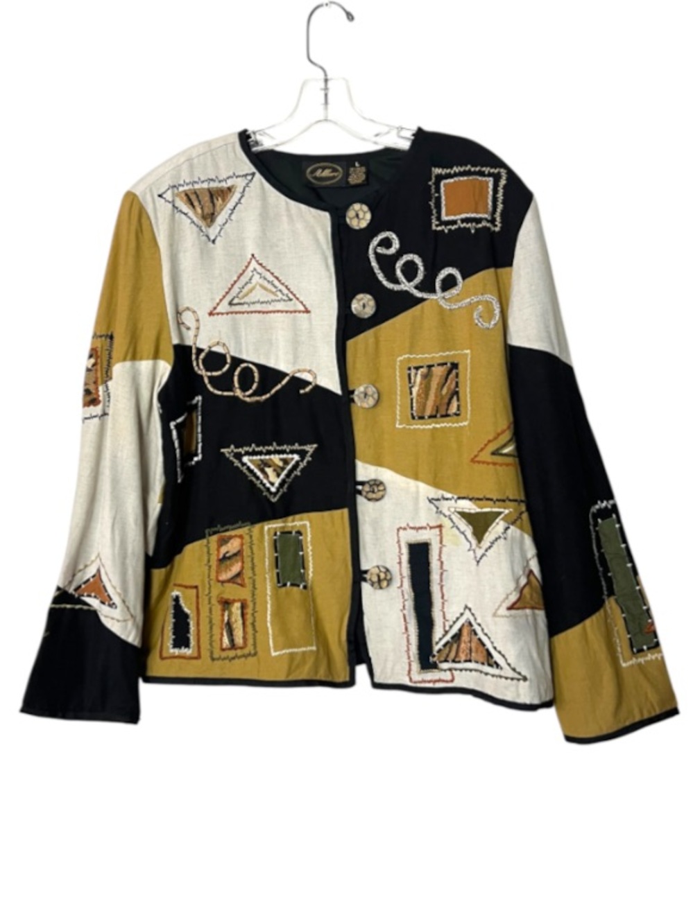 Vintage Allure Large Patchwork Jacket Embroidered Art Wear Rayon Flax Lined Boho